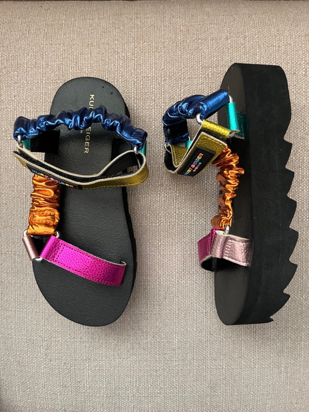 NEW! Kurt Geiger Mini Orion Multicolor Metallic Platform Sandals Size 2